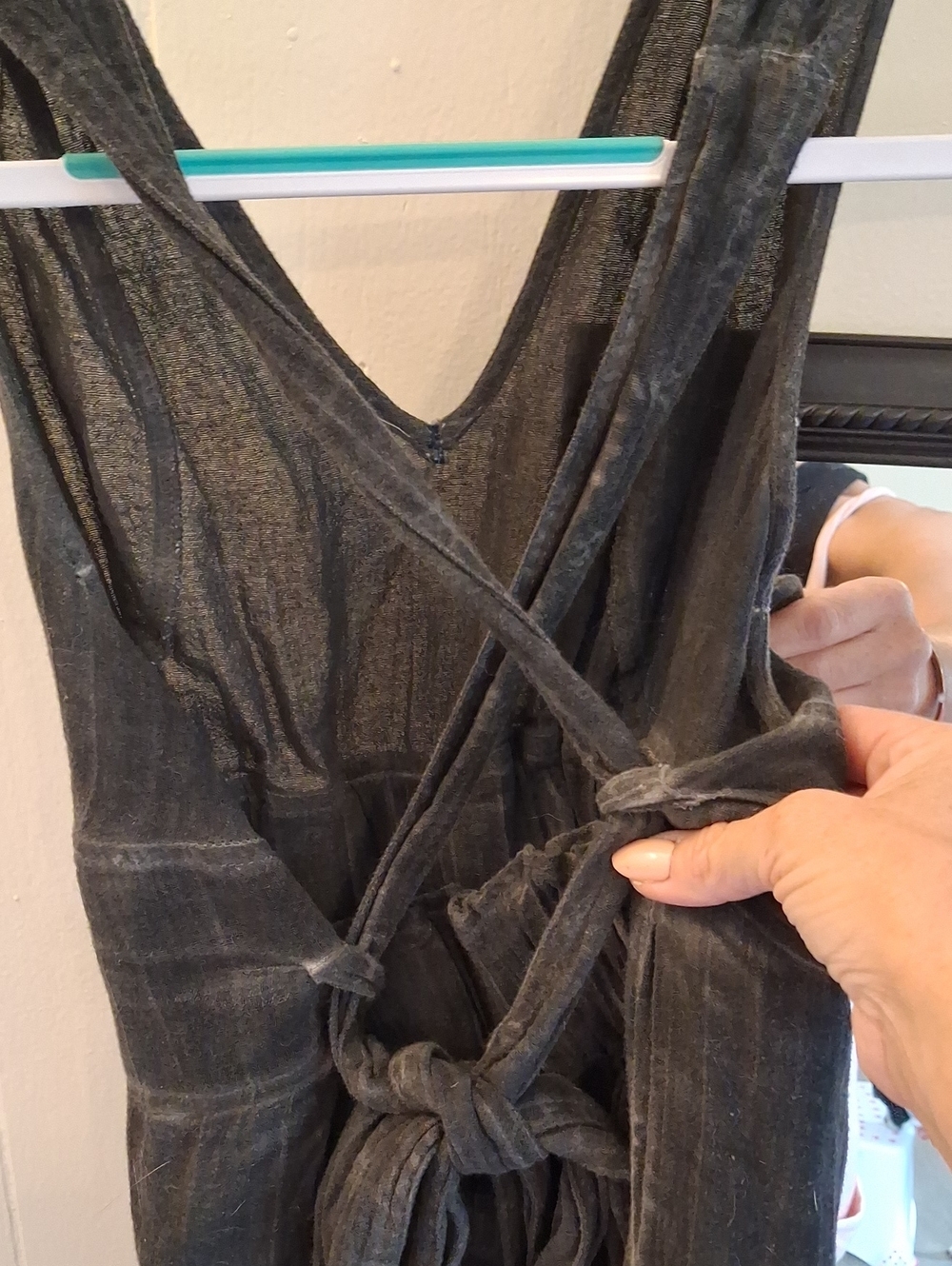 Free People Faded Washed Black Open Cross Back Overall Jumpsuit